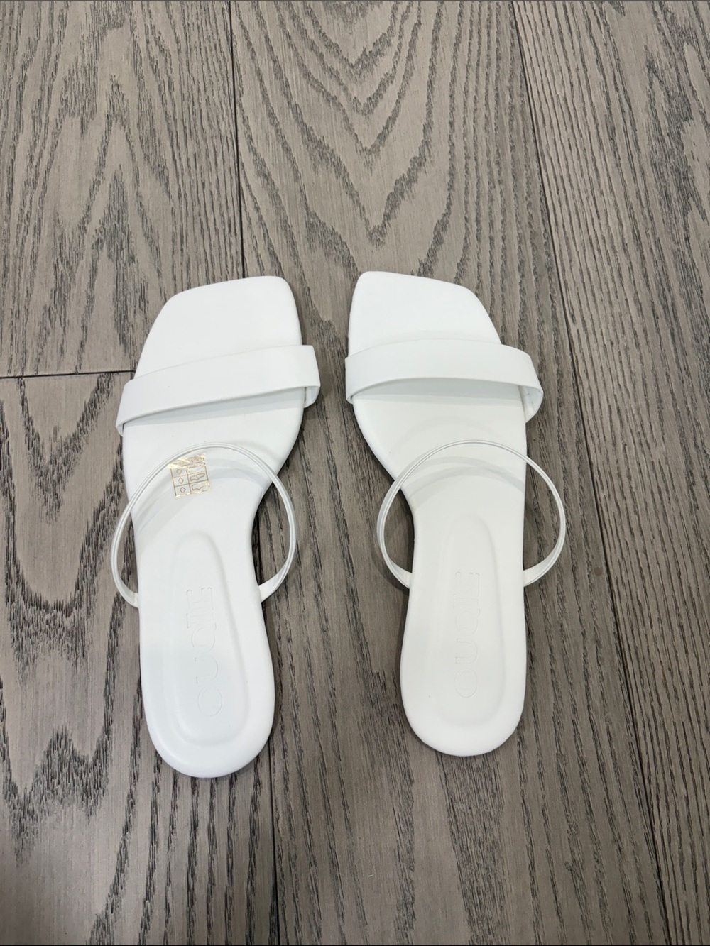 White Square-Toe Slide Sandals with Clear Ankle Strap - Picture 3 of 4